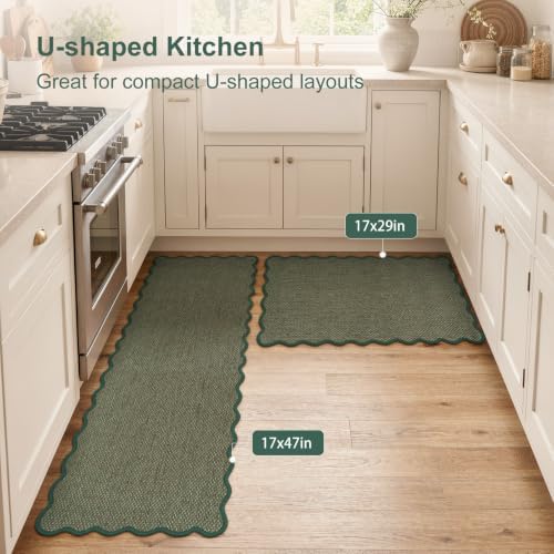 KIMODE Kitchen Rugs and Mats Set of 2 Scalloped Kitchen Mats for Floor - Image 2