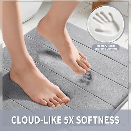 Yimobra Memory Foam Bath Mat, Super Soft & Absorbent Bathroom Rug, Grey - Image 3