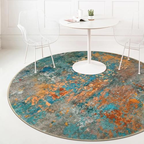 Lahome Modern Abstract Round Rug 5Ft - Colorful Washable 5x5 Circle Rugs for Living Room Bedroom Non Slip, Soft Indoor Floor Carpet for Dining Table Bathroom Nursery Dorm Decor - Image 3