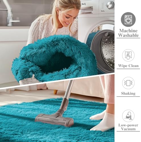 OLANLY 6x9 Machine Washable Large Area Rugs for Living Room, Bedroom, Soft Fluffy Shaggy Bedside Rug, Indoor Floor Carpet for Kids Girls and Boys, Dorms, Nursery, Home Decor Aesthetic, Teal - Image 2