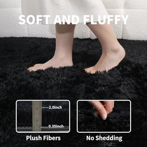 6x9 Black Shag Rug for Bedroom, Soft Plush Fluffy Washable Carpet - Image 3