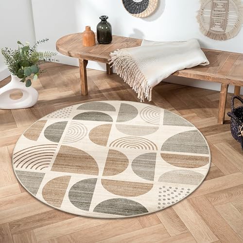 MUJOO Round Rug 4ft Small Circle Area Rug Washable Non Slip Modern Abstract - Image 3