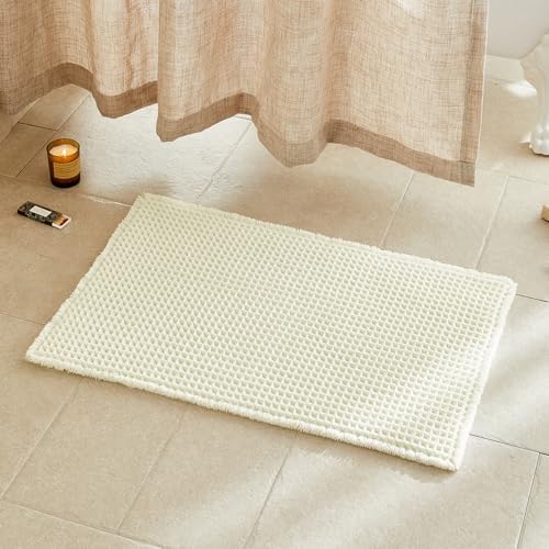 TYUU Cream White Waffle Bath Mat, Boho Bathroom Rugs Non Slip, 30x20 by TYUU