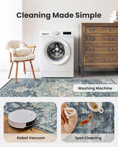 Amada 2x6 Washable Runner Rug for Kitchen and Entryway, Blue/Yellow,Vintage - Image 5