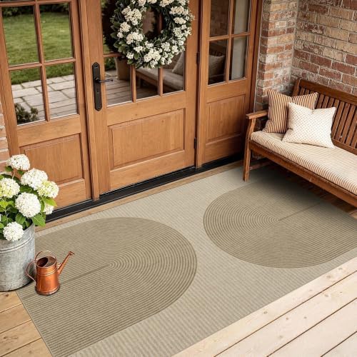 Non-Slip Jute Rug for Entryway: 3x5 Outdoor Mat - Taupe Curve Pattern - Image 2