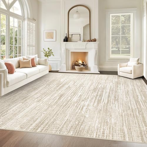 Living Room Rugs 8x10: Washable Moroccan Geometric Boho Rug Farmhouse Non Slip Stain Resistant Large Rug Low Pile Soft Carpet for Bedroom Dining Room Children Room (Camel,8'x10') by VECARF