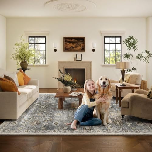 Machine Washable Rug for Living room: 9x12 Area Rugs Boho Vintage Rugs Stain Resistant Non Slip Low Pile Lightweight Soft Carpet for Bedroom Kitchen Dining Room Nursery Kids Room Farmhouse Home Office - Image 7