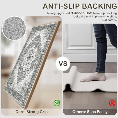 Kitchen Rugs Sets of 3 100% Non Slip Washable Kitchen Mats for Floor, Grey2 - Image 3