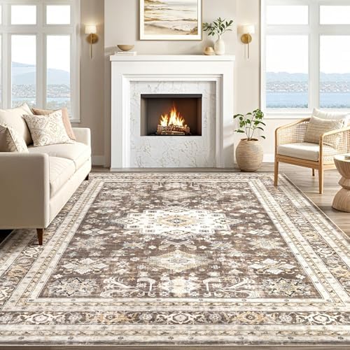 cotiled 10x13 Area Rug for Living Room, Washable, Traditional, Dark Brown - Image 5