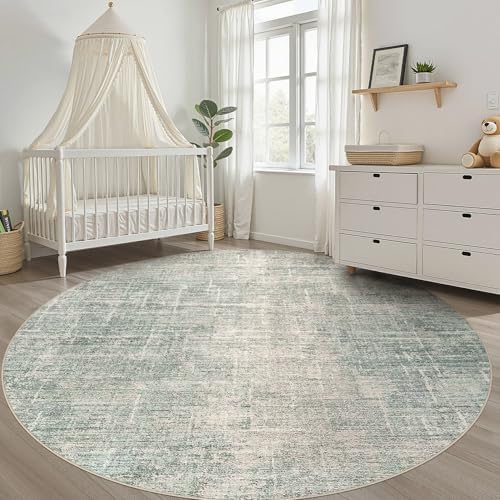 LOONGRUG Round Rug 7x7 Washable Neutral Modern Rug for Living Room Green - Image 7