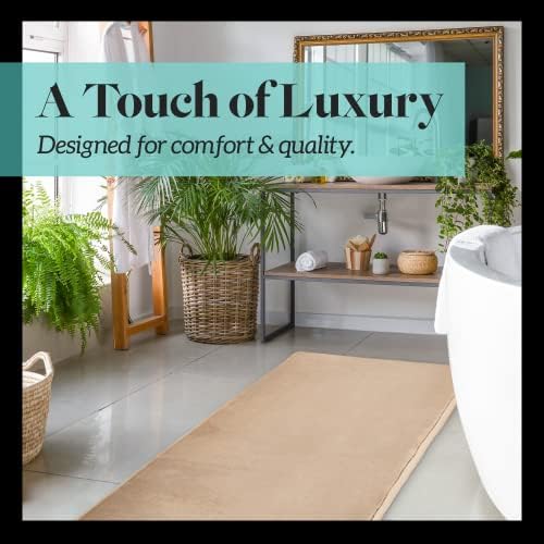 Memory Foam Bath Mat Non Slip Absorbent Super Cozy Velvet Bathroom Rug Carpet (22 inches X 42 inches, Beige) - Image 3