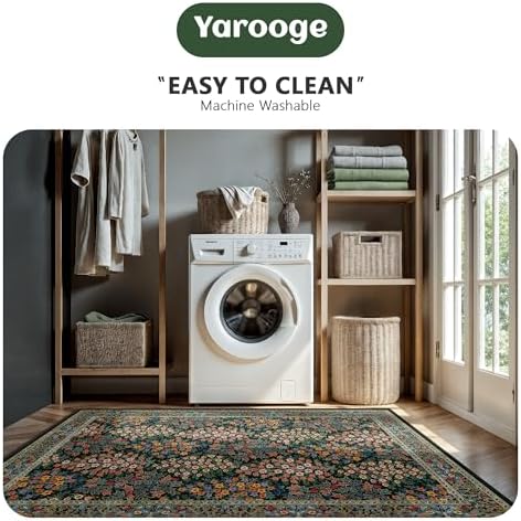 6x9 Area Rugs, Washable Floral Area Rugs for Living Room, Indoor Area Rug for Bedroom, Dining Room, Low Pile Non-Slip Non Shedding Rug(Black Floral) - Image 5