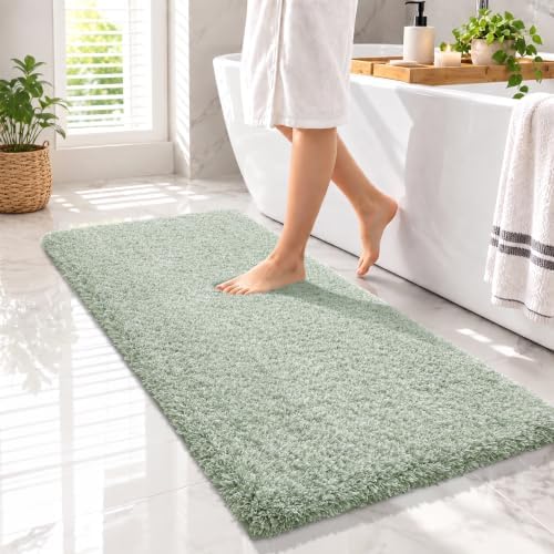 Yimobra Bathroom Runner Rug Non Slip Washable 56x24, Bath Mat, Green&White by Yimobra