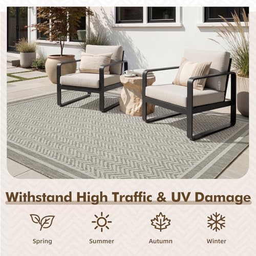 MontVoo-Outdoor Rug-Patio Rug 4x6 Polypropylene Indoor Outdoor Rugs Outdoor Carpet for Patio Deck Balcony Porch, Textured Weave, Durable for High Traffic, Fade-Resistant, Boho Farmhouse Neutral Grey - Image 4