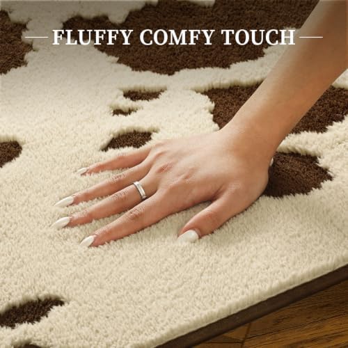 YIHOUSE Cowhide Entryway Rugs 3x5 Ft, Washable Plush Soft Brown and Cream Cow Rug, Non-Slip High-Low Pile Animal Small Area Carpet for Bedside, Living Room, Door Entrance, Home Decor - Image 6
