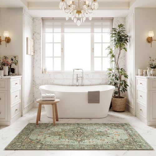 4x6 Green Washable Area Rug for Living Room, Vintage Print - Image 6