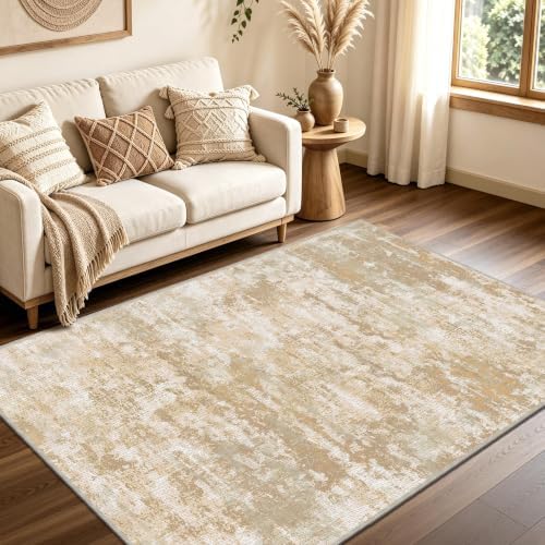 3x5 Area Rug Washable Entryway Rug Non Slip Abstract Tear and Stain Resistance No Pile Lightweight Throw Rugs Carpet for Kitchen, Entrance, Foyer, Bedside, Mudroom, Beige/Yellow - Image 6