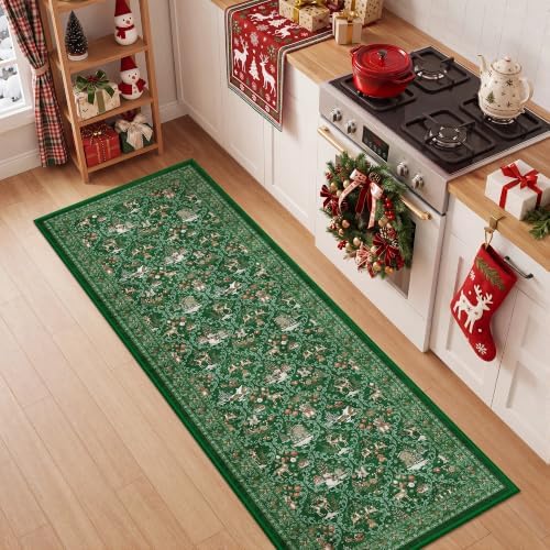 Christmas Runner Rug 2x6, Washable Rugs for Bedroom (2'x6', Green) - Image 3