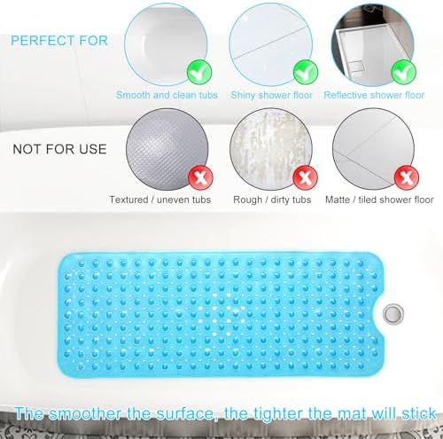 Upgrade Baby Bath Mat Non Slip Extra Long Bathtub Mat for Kids 40 X 16 Inch - Eco Friendly Bath Tub Mat with 200 Big Suction Cups,Machine Washable Shower Mat,Blue - Image 2