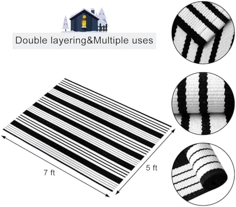 OJIA Outdoor Rugs 5'x7' Patio Rug Washable Carpet Black & White Camping Rug - Image 2