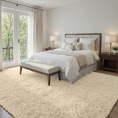 5x7 Fluffy Shag Area Rugs for Living Room Bedroom: Soft Plush Carpet Beige - Image 3