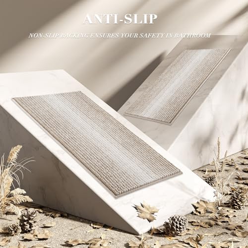 BSICPRO Bathroom Rugs Sets 2 Piece, Non Slip Boho Bath Mats, Light Taupe - Image 3