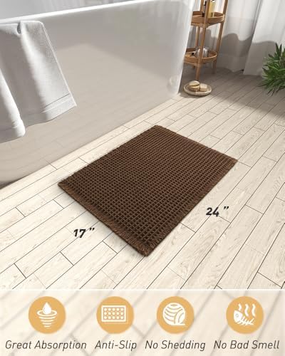 Upgraded Waffle Bath Mat Ultra Absorbent Non Slip Bathroom Mat, 17" x 24" - Image 2