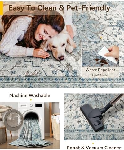 RELEANY Washable Area Rug, Small 2'x4', Blue/White/Gray - Image 6