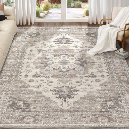 EIEIHOUSE 10x14 Area Rug Washable Vintage Rugs for Living Room Brown/Beige by EIEIHOUSE