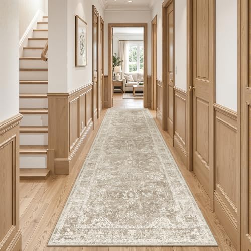 Madane Runner Rug 3x12 for Hallway, Kitchen Non-Slip Runner Rug Brown/Sand by Madane