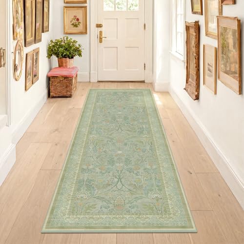Floral 2x6 Washable Long Hallway Runner Rugs Non Slip, Sage Green Soft Runner for Bedroom Beside Bed, Entryway, Kitchen, Bathroom, Thin Laundry Mat for Floor, Cottage Core Indoor Carpet Decor - Image 3