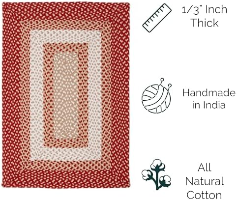 Super Area Rugs 20x30 Farmhouse Braided Rug - Natural Soft Cotton Carpet for Bathroom, Kitchen, Doorway - Primitive Country Woven Rug - Red/Cream/Ivory - Image 6
