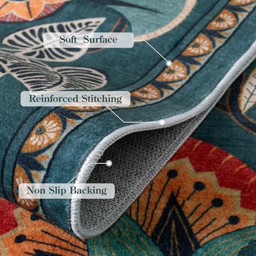 Zealude Boho Washable Green Bathroom Kitchen Runner Rug, 2x8 Egypt Hallway Entryway Rug Runner, Non Slip Botanical Floral Vintage Carpet for Entry Living Laundry Room (Dark Green, 2 x 8) - Image 5