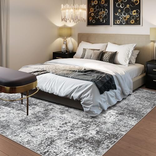 DMOYEST Square Area Rug Living Room Rugs - 8x8 Washable Large Soft Indoor Neutral Modern Abstract Low Pile Rug Carpet for Bedroom Dining Room Farmhouse Home Office - Grey - Image 2