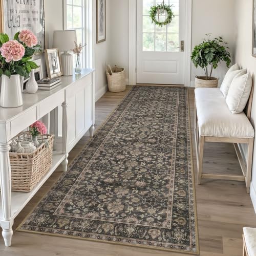 KUTA Vintage Wide Runners for Hallways 3x10 Brown Washable Kitchen Runner by KUTA