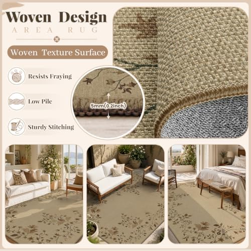 Aoyaomi Easy Jute Rug 6x9 Area Rugs: Washable Woven Rug for Living Room Netural Floral Area Rug Non-Slip Indoor Outdoor Carpet for Bedroom Farmhouse Dining Room Office Patio (Natural Vine, 6'x9') - Image 3