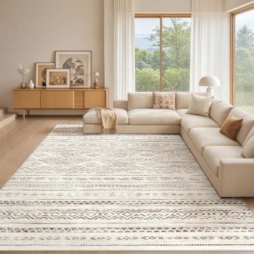 Tortania Area Rug Living Room Rugs - 10x14 Washable Large Soft Neutral Boho Moroccan Bohemian Farmhouse Rug Indoor Floor Carpet for Bedroom Under Dining Table Home Office Decor - Brown by Tortania