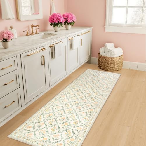 PLHXFR 2x5 Washable Runner Rug：Floral Indoor Kitchen Carpet Beige Multi - Image 6