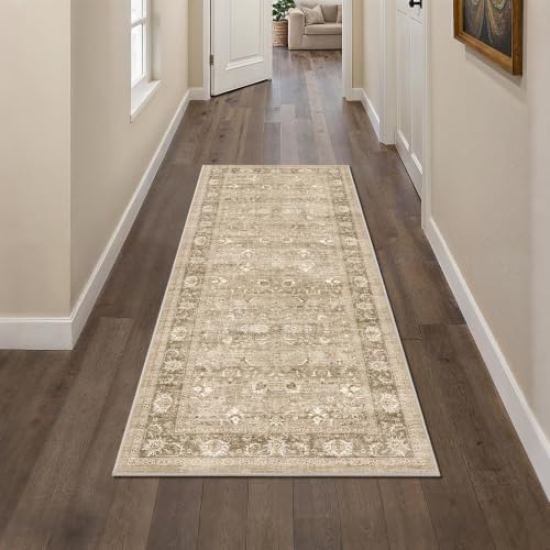 2x5 Washable Kitchen Runner Rug Non-Slip Vintage Khaki Throw Carpet - Image 4