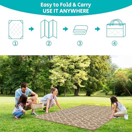 HEBE Waterproof Outdoor Rug 8'x10', Geometric Reversible Plastic Patio Rug - Image 5