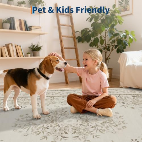 GarveeHome 3x5 Beige Rug for Laundry Room Vintage Flower Leaf Carpets - Image 6