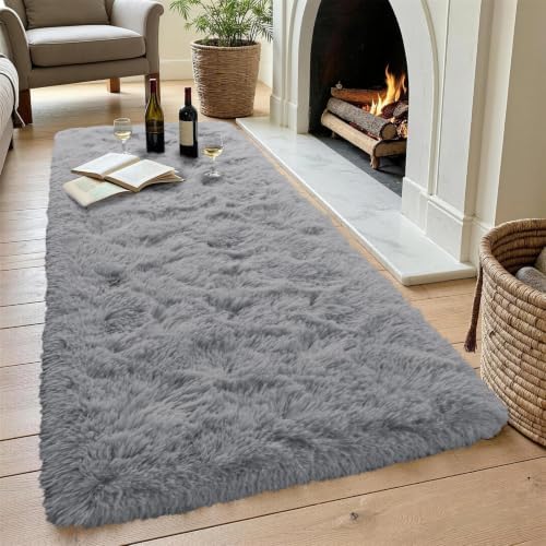Noahas 2x10 Grey Fluffy Soft Runner Rug Non-Slip for Bedroom Dorm Hallway - Image 4