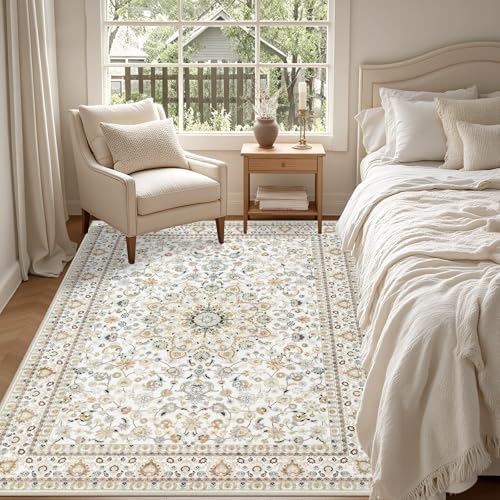 3x5 Area Rugs Living Room: Washable Vintage Rug for Bedroom Beige - Image 3