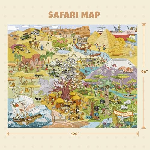 Large Kids Playroom Rug 8x10 – Desert Adventure Safari Animal Map Carpet with Lions, Elephants, Giraffes & Tribes – Educational Area Rug for Boys & Girls Bedroom, Classroom, or Reading Nook - Image 2