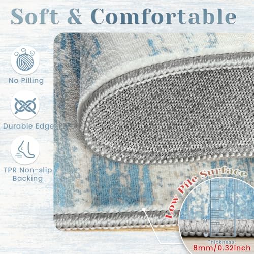 Washable Rug 8x10 Area Rugs for Living Room: Large Neutral Soft Rug Abstract Non Slip Low Pile Modern Carpet for Bedroom Kitchen Nursery Office Dining Room Indoor (Lightblue, 8'x10') - Image 7