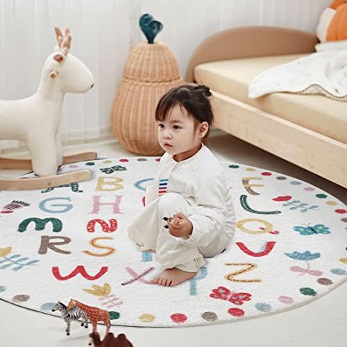 Poowe ABC Kids Rug Round Alphabet Soft Area Rugs Non Slip for Bedroom Classroom(Round 39.4") - Image 4