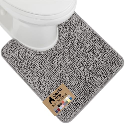 GORILLA GRIP Chenille Bath Rug Mat for Oval Toilet Base, 24x19 Gray by GorillaGrip