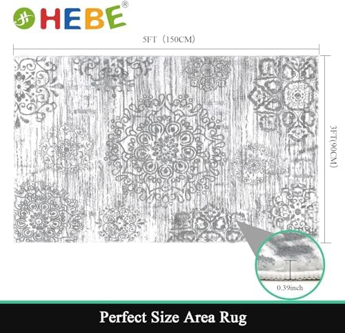 HEBE Area Rug for Entryway 3'x5', Washable Non Slip Boho Bedroom Rug - Image 2