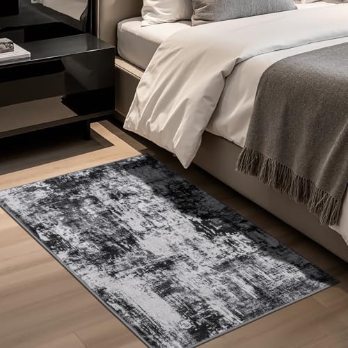 Rugflix 3x5 Entrance Rugs, Washable Black Grey Dark Entry Small Rug - Image 3