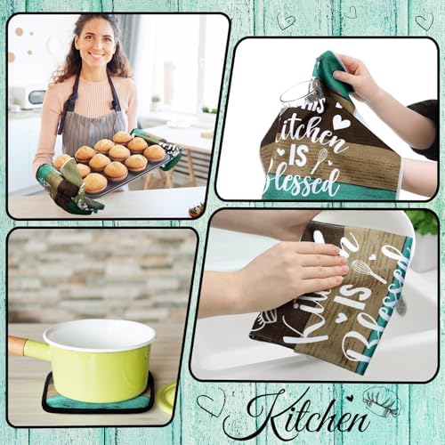 Fourluoo 10 Pcs Teal Blue Kitchen Decor and Accessories Set - Image 4